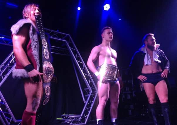 Left to right, Pete Dunne, Tyler Bate and Trent Seven