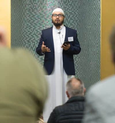 Iman Habib address's the visitors to the open day at Portsmouth Central Mosque     Picture: Keith Woodland