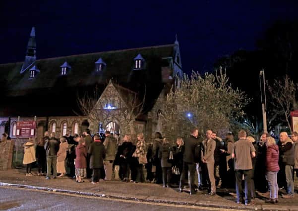Mourners gather at St. Matthews Church in Worthing, West Sussex, for the memorial service. Picture: Gareth Fuller/PA Wire