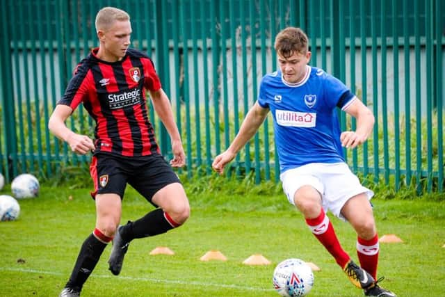Pompey Academy's Matt Mayes scored a penalty against MK Dons in today's match. Picture: Colin Farmery