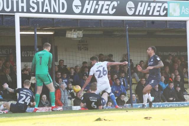 Gareth Evans scores against Southend. Picture: Joe Pepler