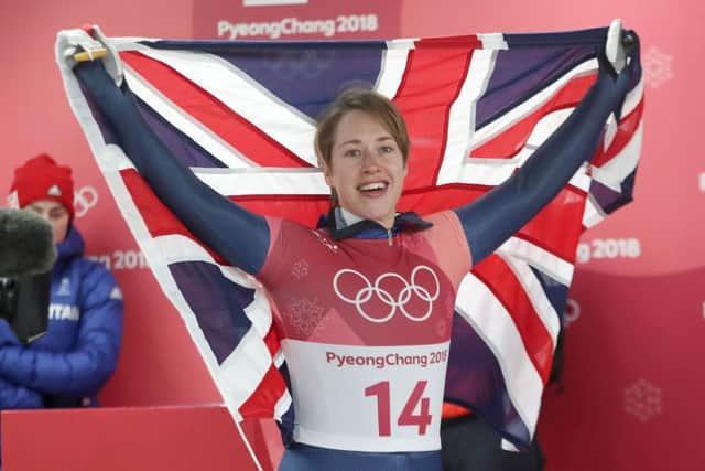 Great Britain's Lizzy Yarnold, from Shedfield, celebrates winning gold in the Women's Skeleton in PyeongChang. Picture: David Davies/PA Wire.