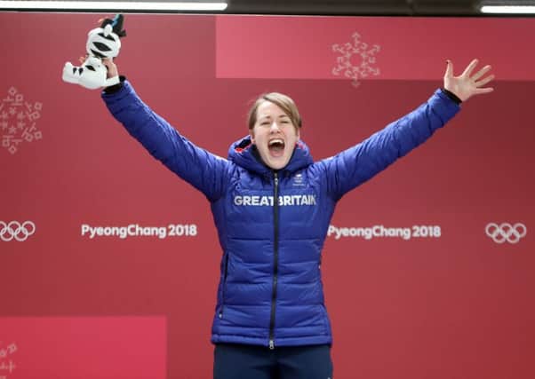 Great Britain's Lizzy Yarnold, from Shedfield, celebrates winning gold in the Women's Skeleton in PyeongChang. Picture: David Davies/PA Wire.
