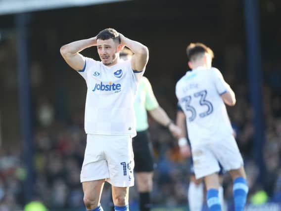 Pompey striker Conor Chaplin struggles to hide his disappointment