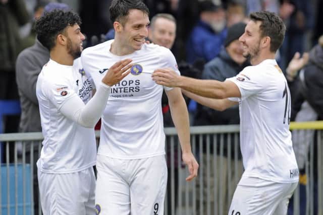 Hawks striker Jason Prior celebrates hitting the target for the first time since November. Picture: Ian Hargreaves (181103-1)