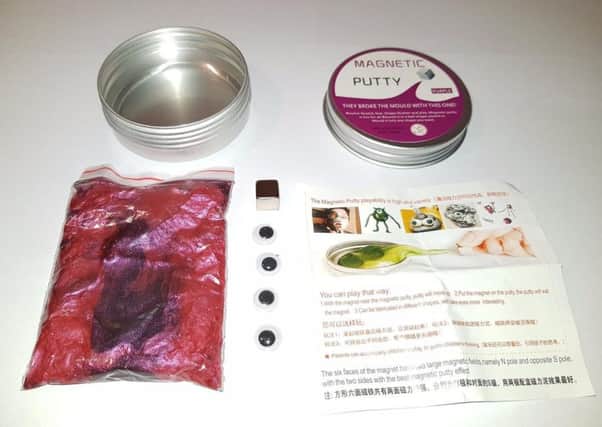 An example of magnetic putty was tested for seven times the legal limit for arsenic.