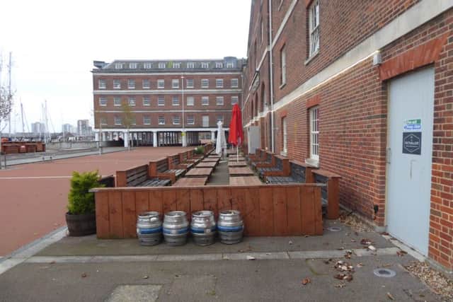 The seating Ben Bartrip installed outside The Victualler Harbourside Bar and Restaurant in Royal Clarence Yard, Gosport