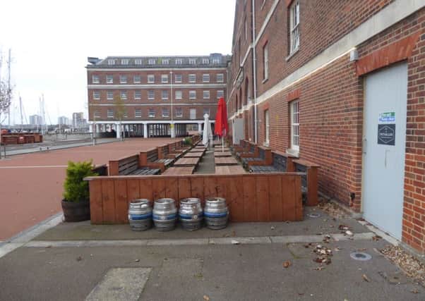 The seating Ben Bartrip installed outside The Victualler Harbourside Bar and Restaurant in Royal Clarence Yard, Gosport