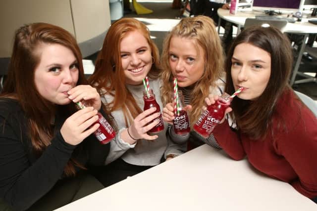 Students Paige Searle, Laura Pimm, Tyler Scoble and Patrycja Sobczyk pictured with the paper straws at Portsmouth University Library.
Picture: Habibur Rahman