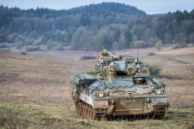 A Warrior Armoured Vehicle on exercise as soldiers from 1PWRR (The Tigers) tackle NATO Exercise Allied Spirit 8