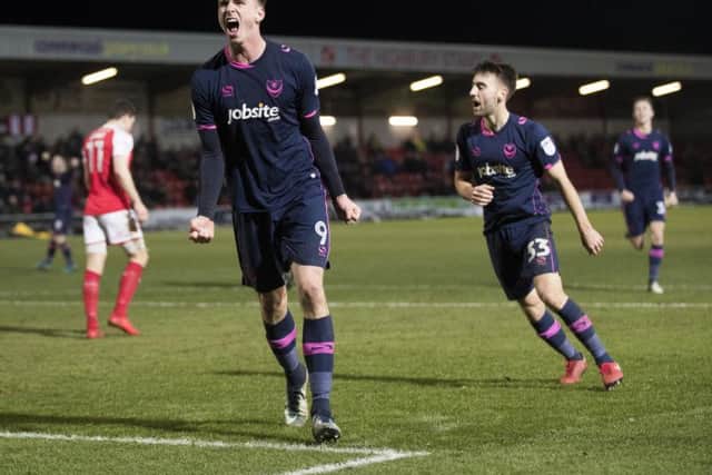 Oli Hawkins celebrates his goal against Fleetwood. Picture: Mark Robinson