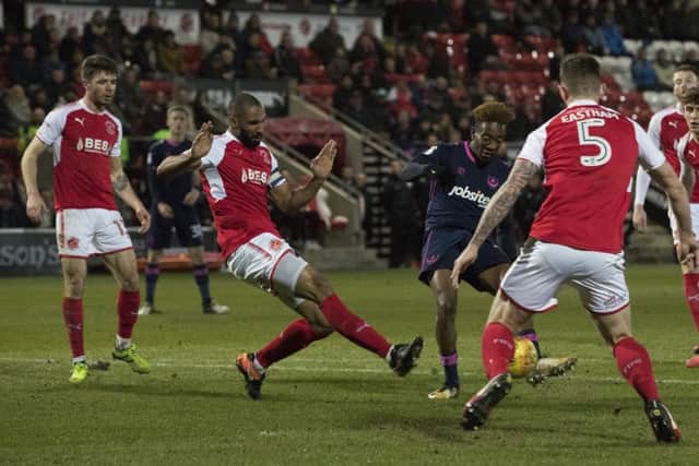 Jamal Lowe fires Pompey ahead. Picture: Mark Robinson