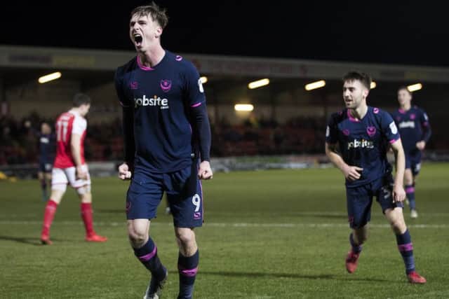 Oli Hawkins celebrates his goal against Fleetwood. Pictured: Mark Robinson