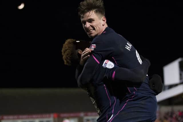 Oli Hawkins celebrates at Fleetwood. Picture: Mark Robinson