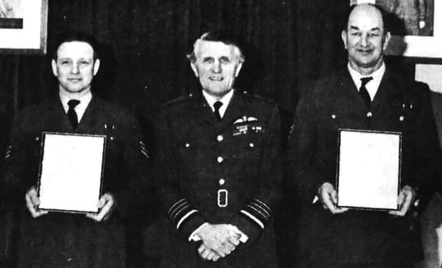 Pictured with air chief marshal are, left to right, WO Ireland, chief technician Pritchard, Sgt Cherry and Mr Whitworth