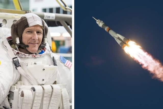 Tim Peake spent six months in space, flying up in a Soyuz TMA-19M rocket (right) in December 2015. Pictures: NASA