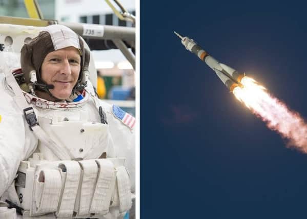 Tim Peake spent six months in space, flying up in a Soyuz TMA-19M rocket (right) in December 2015. Pictures: NASA