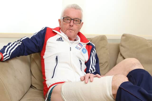 David Abram with his thigh bandaged after spending three days in hospital