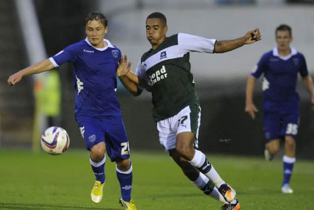 Ashley Harris in action for Pompey against Plymouth in August 2012. Picture: Ian Hargreaves
