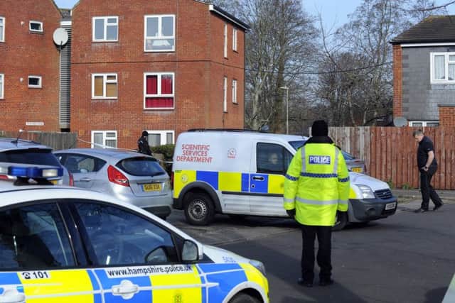 Police officers at the scene of the shooting in Athena Avenue, Crookhorn on February 13, 2017