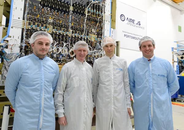 James Meahy of Airbus, astronaut Tim Peake, second left, UK Space Agency CEO Graham Turnock and Wayne Littlefield from Airbus