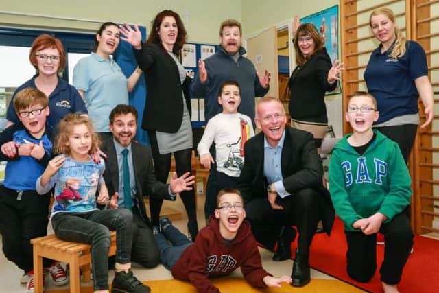Pictured with staff and pupils from the centre are Paul Duckworth and Samantha Trivino of Smith and Williamson, Simon Rhodes of Trethowans, Gary Jeffries of Hughes Ellard and Joanne Whatley of Santander