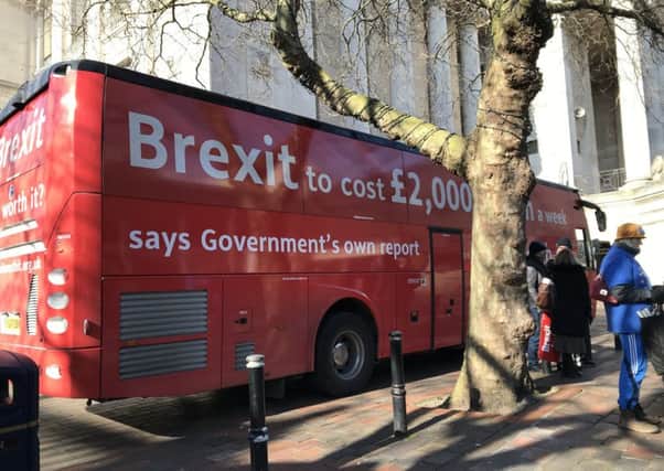 The anti-Brexit battle bus in Guildhall Square, Portsmouth