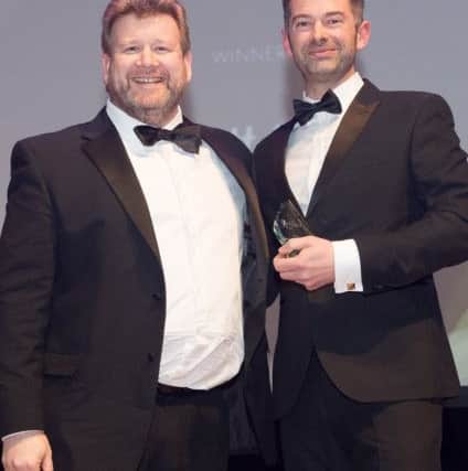Business Personality/Acheivement Award winner Matt Fox, Dynamite Recruitment with Simon Rhodes, Senior Partner at Trethowans.Picture Credit: Keith Woodland PPP-180223-233009006