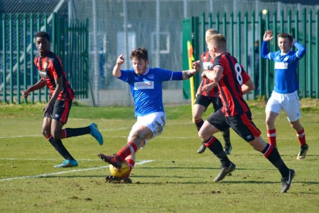Bradley Lethbridge in action for Pompey Academy against AFC Bouremouth. Picture: Charlotte Jeffes