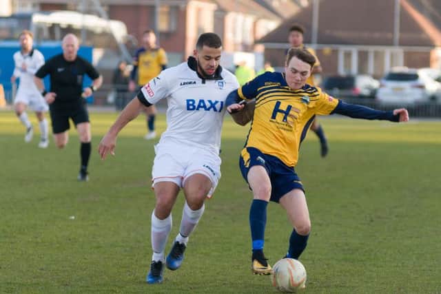 Ryan Pennery in action for Gosport Borough against Stratford. Picture: Duncan Shepherd