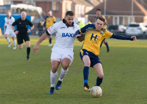 Ryan Pennery in action for Gosport Borough against Stratford. Picture: Duncan Shepherd