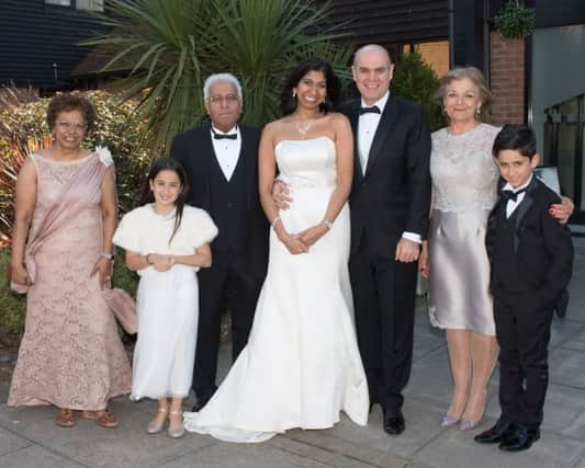 Post wedding celebrations of Suella Fernandes MP and Real Braverman.
Left to Right: Uma & Chris Fernandes with Channel in between, Suella Fernandes and Rael Braverman, Melanie Braverman, Corey.
Picture:Keith Woodland