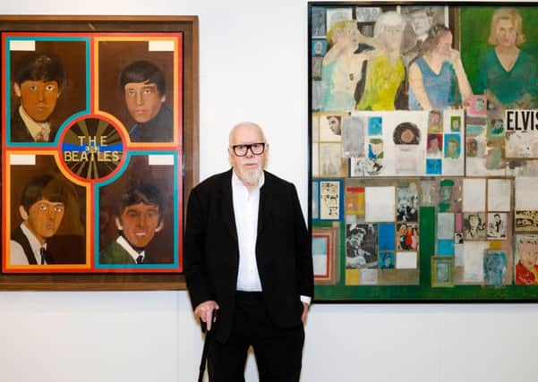 Renowned British Pop Artist Sir Peter Blake stands between two of his pieces at a private view of POP! Art in a Changing Britain at Pallant Hose Gallery in Chichester  (Christopher Ison)