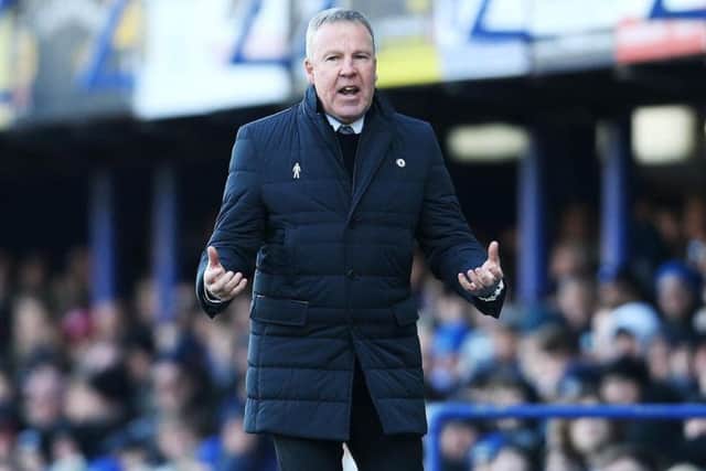 Pompey boss Kenny Jackett shows his frustration in the Blackpool defeat. Picture: Joe Pepler