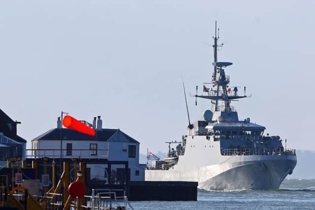 HMS Forth, the first of the Royal Navy's next generation offshore patrol ships arrives for the first time at her home base in Portsmouth Picture: Gareth Fuller/PA Wire