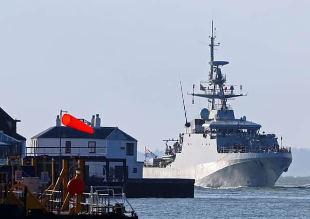 HMS Forth, the first of the Royal Navy's next generation offshore patrol ships arrives for the first time at her home base in Portsmouth Picture: Gareth Fuller/PA Wire