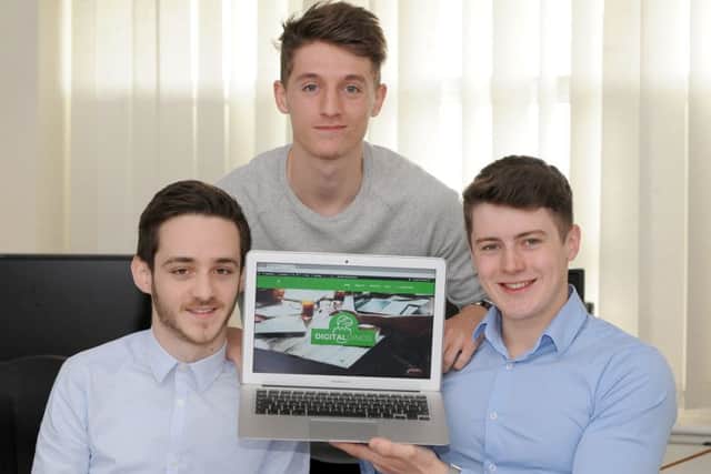 Digital Dinos director Reece Matthews, left, PR Joe Lee, centre, and MD Carl Hewitt. Picture by Sarah Standing