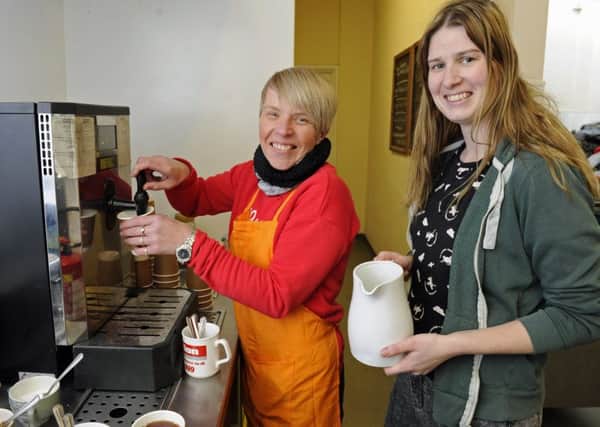 Volunteer Serena King, left, with manager Chloe Palmer at the Trash Cafe. Picture Ian Hargreaves  (180205-1)