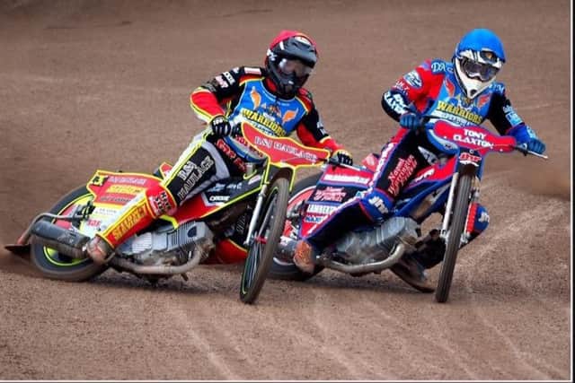 James Cockle (red) alongside team mate Chris Widman (blue) in action for Wightlink Warriors.