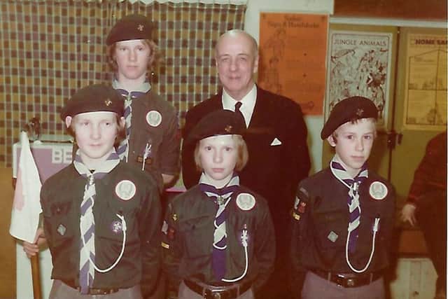 In 1977 Sir Alec Rose attended a scouts presentation to the 3rd Leigh Park Scouts. (Daphne Baker.)