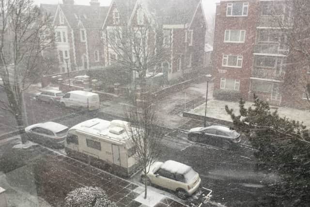 Light snow pictured on Outram Road, in Southsea today. Picture: Tristan Parry