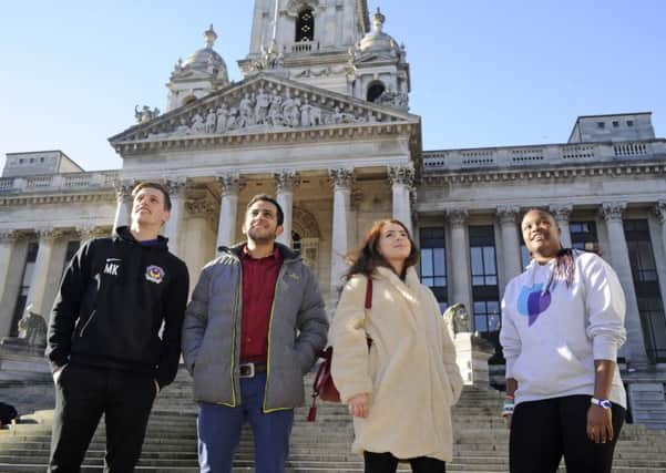 07/02/18 

Students from Portsmouth University talk to the News about why they like the city of Portsmouth for the We Love Portsmouth feature. (left to right), Marwan Kisserwan, Ihab Alkhaldi, Alex Uibariu, and Ndanu Brown.
Picture Ian Hargreaves  (180195-1) PPP-180902-181425006