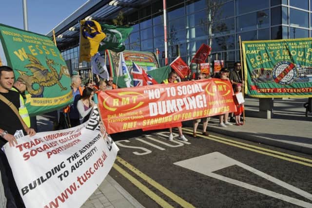 Union members staged a demonstration in 2012 at the Portsmouth International Port against what they termed 'poverty pay' for some Condor Ferry workers