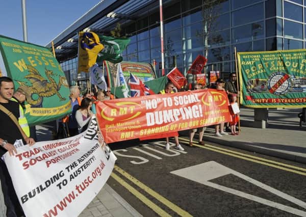 Union members staged a demonstration in 2012 at the Portsmouth International Port against what they termed 'poverty pay' for some Condor Ferry workers