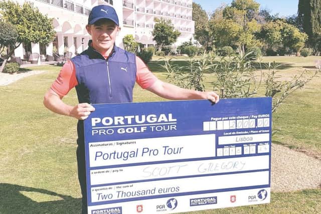 Scott Gregory celebrates his victory in Portugal.