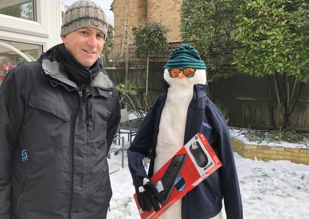 Jonathan Harris with his winning snowman