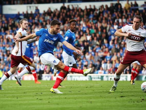 Ben Close takes a shot in Pompey's defeat to Bradford at Fratton Park earlier this season. Picture: Joe Pepler
