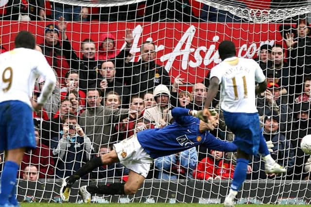Sulley Muntari fires his penalty past stand-in Manchester United goalkeeper Rio Ferdinand