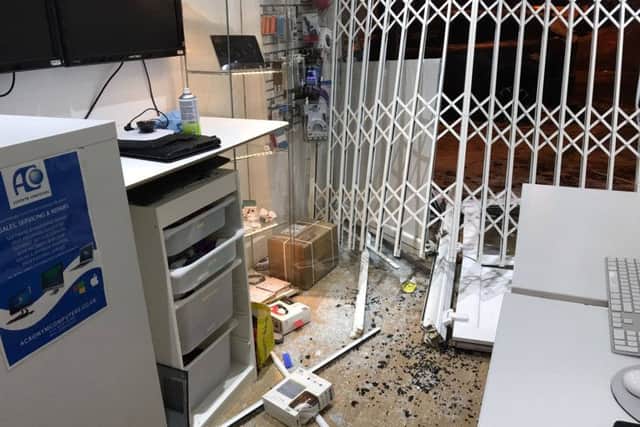 Debris was left scatter throughout the store following the raid on Thursday
