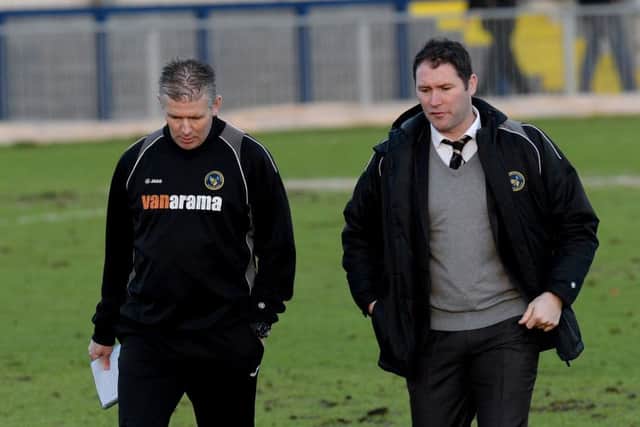Hawks assistant boss Shaun Gale, left, and manager Lee Bradbury. Picture: Paul Jacobs (160012-21)